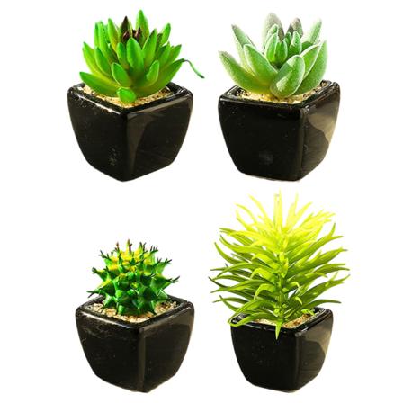 4 stk. mini simulerede sukkulenter bonsai kreative ornamenter