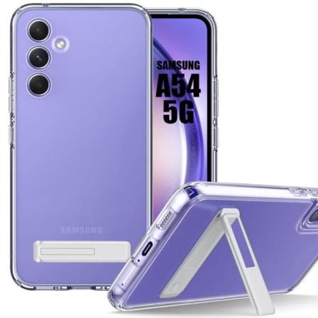 Silikonetui til Samsung Galaxy A54 5G Transparent stødsikker beskyttelse med sølvstøtte