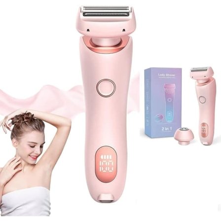 2-i-1 Mini Elektrisk Barbermaskine til Kvinder – Smertefri, Våd & Tør Anvendelse, LED-Display, 2 Udskiftelige barberhoveder