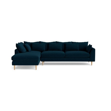 Ofelia chaiselong sofa, venstrevendt - Boston Blå - 300x210x85cm - Blød Komfort, Inkl. Puder - Elegant Stofsofa af Høj Kvalitet i Flere Farver