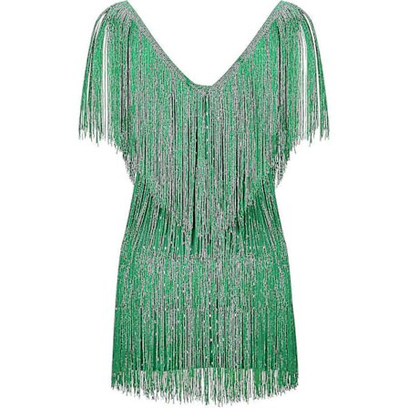 Cocktailkjoler til kvinder Sexet dyb V-hals Allover Frynser Spaghetti Stropper Kjole Pailletter Fjer Prom Festkjole