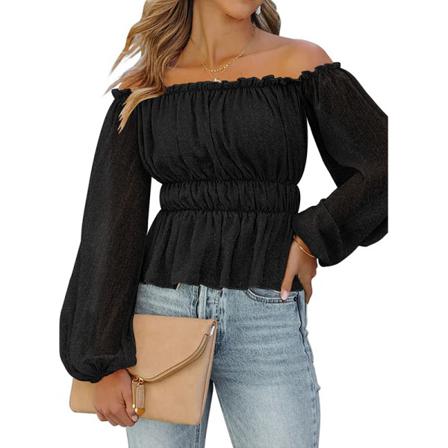 Joyson Long-sleeved Sexy Casual Off-the-shoulder Shirt Svart L