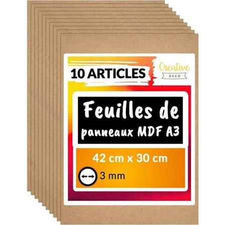 Rå träpanelskiva - Creative Deco - 10 x A3 MDF 420 x 300 x 3 mm