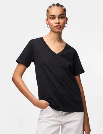 Pieces Pcria Ss V-Neck Solid Tee Jrs Noos Bc - Black - M