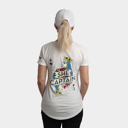 T-paita She Captain, kevyesti muotoiltu, valkoinen, X-Small