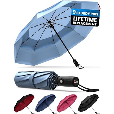 Repel Sateenvarjo Tuulenpitävät Matkasateenvarjot Sateeseen - Helppo Automaattinen Avaus ja Sulkeminen, Kestävä & Kompakti Sateenvarjo, Vahva 