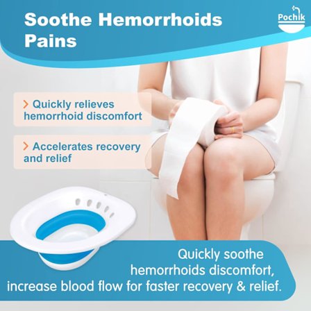 Hopfällbar Sitzbad för Hemorrojder, Efter Förlossning, Passar Toalettstol, Dräneringshål