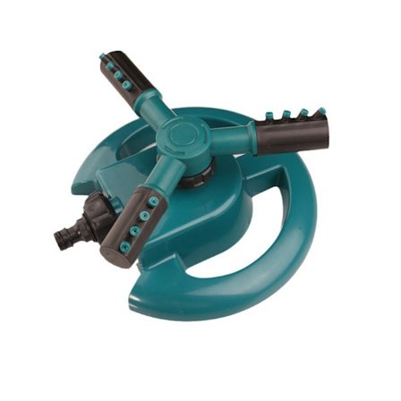 360 graders roterende sprinkler for hageslange, automatisk plen sprinkler med 3 armer, stor dekning, plen vannsprinklere, blå grønn
