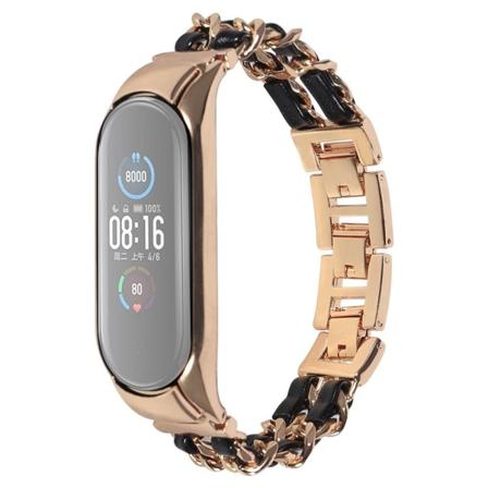 Xiaomi Mi Smart Band 6 klockarmband med kedjesplits i rostfritt stål - Roséguld / Svart multifärg