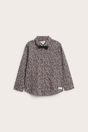 Newbie | Elegancka koszula w kwiaty, z muszką | Czarne