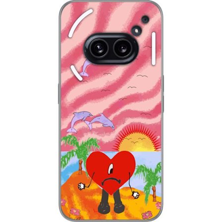 Kompatibelt Mobildeksel til Nothing Phone (2a) Bad Bunny i en fargerik quiltet jakke med hjertemønster og solbriller i moderne gatestil