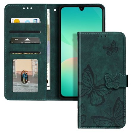 Étui Papillon - Samsung Galaxy A26 - Simil läder - Grön gran - Videostöd