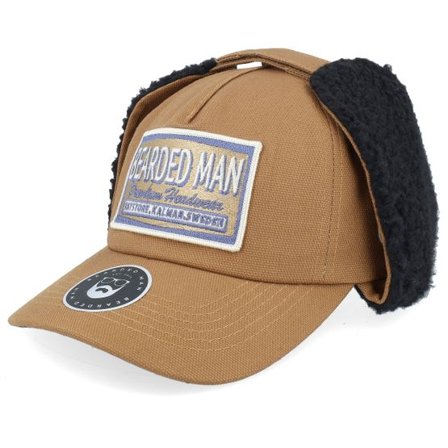 Bearded Man - Beige earflap Keps - Logo Khaki/Navy Golfer Caramel/Black Earflap @ Hatstore