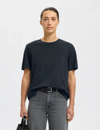 Selected Slfessential Ss Boxy Tee Noos - Navy - XL