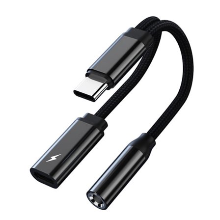 USB-C uros - 3,5 mm + USB-C naaras kuulokesovitin AUX-jakaja
