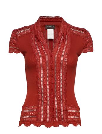 Silk Cardigan W/ Lace Strikkegenser Cardigan Rød Rosemunde