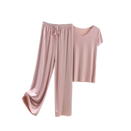 Kvinnor Ice Silk Pyjamas Set T-shirt Elastisk midja lösa byxor