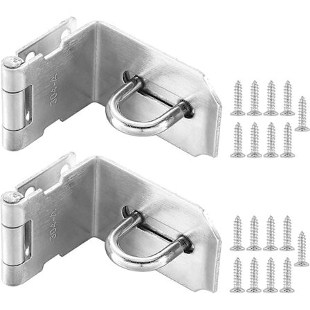 (10 cm, Sølv) 2-pakning 90 graders hengelåsbeslag, hengelås dør låsbeslag, rustfritt stål sikkerhetsdørlås, låsbeslag for skyvedører