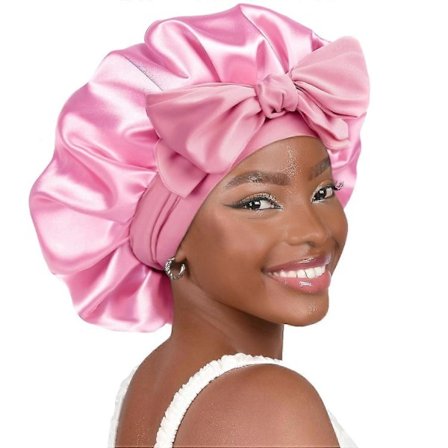 Satin Bonnet Silk Bonnet til Sovning Dobbelt Lag Satinforet Hår Bonnet med Bindebånd Bonnets til Kvinder Naturligt Krøllet Hår - FARVE: Hot Pink