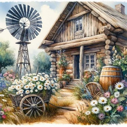 Timanttimaalaussarjat aikuisille, Puutalo ja kukkia Timanttitaidesarjat aloittelijoille, 5D pyöreä täysi pora timantti jalokivitaide kodin 