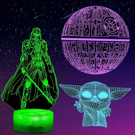 Star Night Light Wars 3D-lampe Star Wars-lampe 3 mønstre 3D-natlampe gaver til børn drenge 7 farver skifter Star Wars-d-WELLNG
