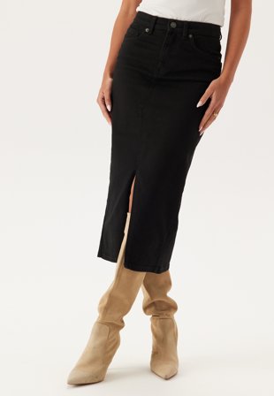 ONLY - Onlsiri Front Slit Skirt Dnm - Black Denim - Kläder - - Bubbleroom