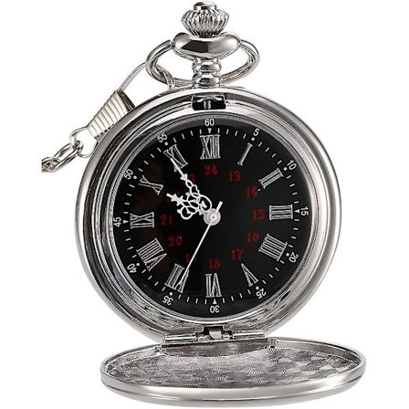 Antik fickur i kvarts med stålkjedja