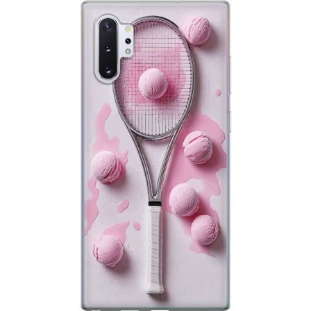 Kompatibelt Mobildeksel til Samsung Samsung Galaxy Note10+ Rosa glasskuler og tennisracket i et kreativt, stille bilde med leken popfølelse og modern