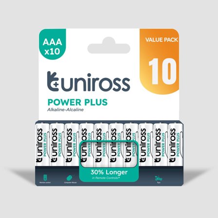 UNIROSS Batteri - BlisterPakke med 10 stk AAA/LR03, Alkaline POWER PLUS