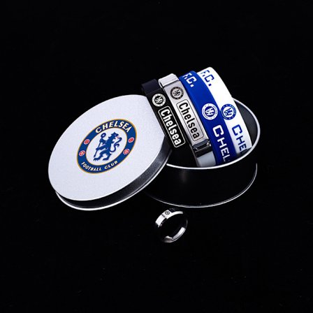 Armband med fotbollsklubbs vapenmärke [rund ask] 4 armband + ring [Chelsea]