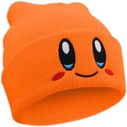 Håndlavet - Kirby Beanie Voksenstørrelse Anime Hat Tilbehør Kawaii, med pænt broderet mønster, Medium Orange
