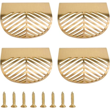 Massiva mässingskantdraghandtag för skåp Borstade guldbladsknoppar och draghandtag för byrålådor (4, total längd: 2-3/8" (60 mm))