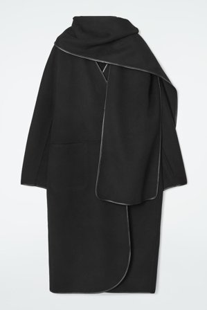 COS Femme Manteau Écharpe Long En Laine Bordé De Cuir in Noir
