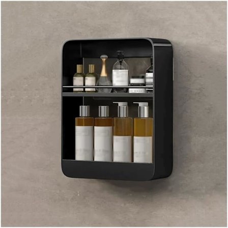 Vægmonteret badeværelseshylde - ingen boring nødvendig, perfekt til kosmetik og toiletartikler, sort