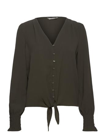 Onlelisabeth L/S Short Knot Top Wvn Blus Långärmad Grön ONLY