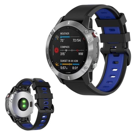 Bi-color silicone watch band for Garmin Fenix 6 / 5 - Black / Blue