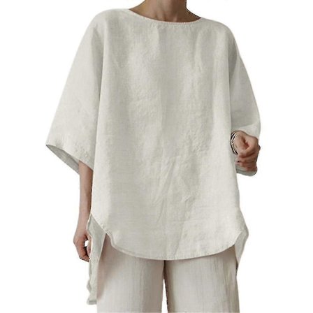 Dame T-shirt med rund hals sommer hverdags toppe - Sy White XL