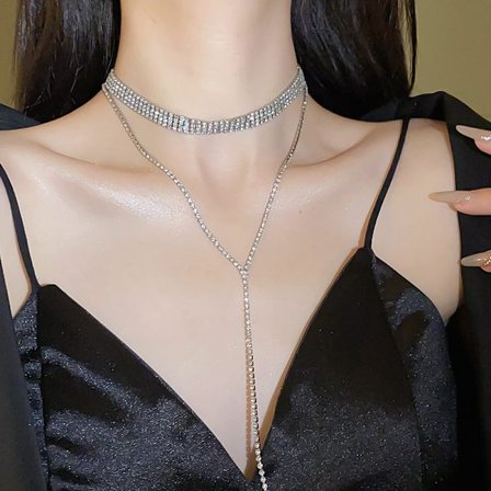 Zirkon vatten droppe choker halsband, lätt lyx, nisch high-end, krage, höst- och vinterklänning, mångsidigt temperament tillbehör