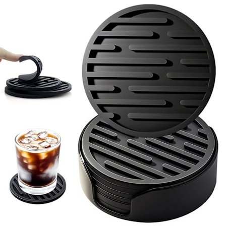 Glasunderlägg, runda halkfria dryckesunderlägg med hållare, silikonunderlägg för koppar, bord, kaffe, bar, drycker, 6 stycken