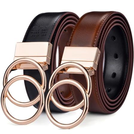Kvinnor Vändbart Bälte Dubbel O Ring Rotera Spänne Två sidor Midja Jeans Klänning By Beltox Fine OO -BK-Light brown 80cm (Waist 65cm)