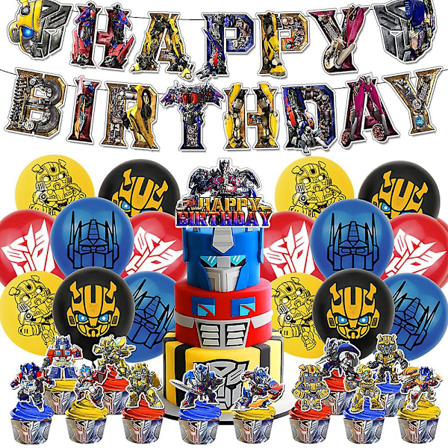 Transformers Kule Gutter Bursdagsfest Dekorasjoner Sett Ballonger Banner Kake Topper Tilbehør Kit