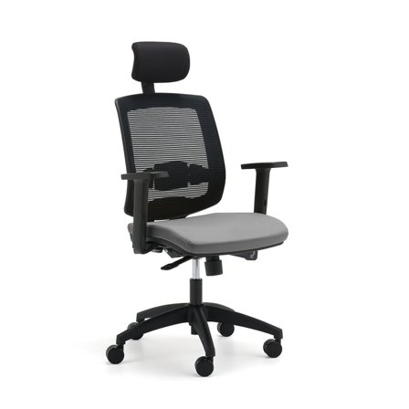 Kontorstol STANLEY, inkl. nakkestøtte og armlener, lys grå