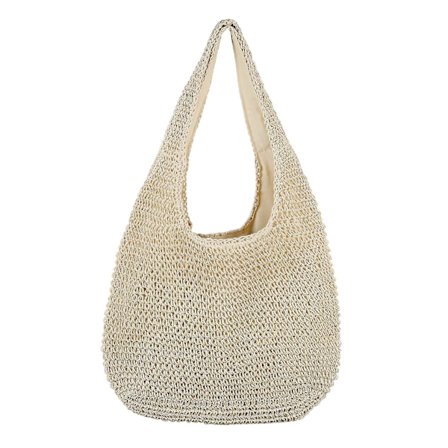 Stråtaske til kvinder, store sommer strandtasker, vævede skuldertasker (beige)