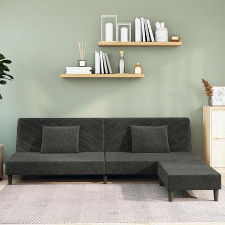 Vidaxl Bäddsoffa 2-sits Med Två Kuddar Och Fotpall Mörkgrå Samme Grå