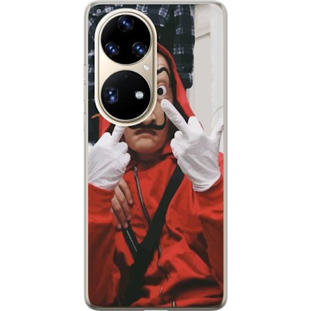 Yhteensopiva Läpinäkyvä kuori Huawei P50 Pro Pukeutunut hahmo punaisessa haalarissa dramaattisessa asennossa, intensiivisessä katutyylissä ja kap