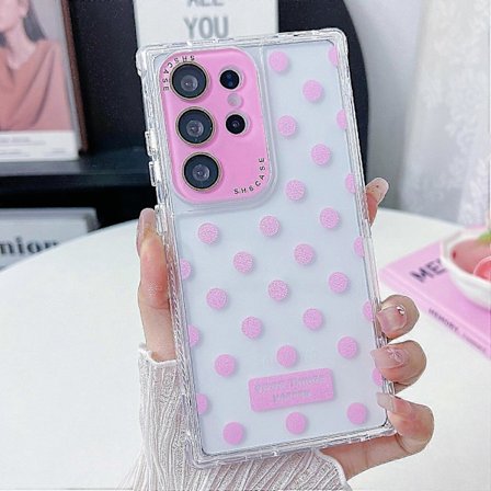 Skal till Samsung Galaxy S25 Ultra Transparent PC+TPU Mobilskal med Polkadotmönster och Linsskydd