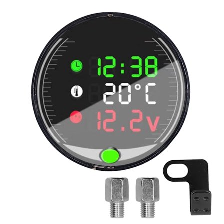 LED Motorcykel Modifierad Voltmeter Omgivningstemperaturmätare Chronograph 9‐24V Universal