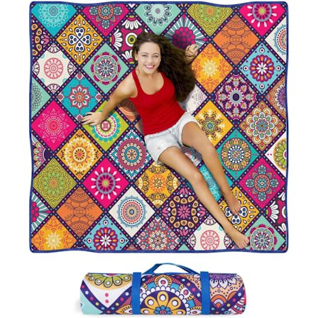 Vattentäta Picknickfiltar Vikbara & Portabla 203x203 cm Boho Picknickmatta för Utomhusbruk, Stor Tvättbar Picknickfilt för Resor och Camping-AD10--O-