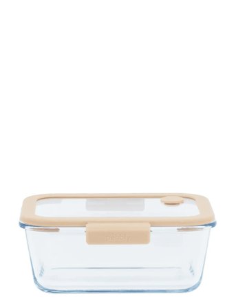 Pebbly Pebbly Rectangular Glass Canister With Glass Lid And Vacuum Cap - 460 Ml - 460 ML