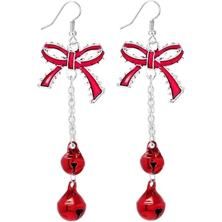 Röda Gröna Julhängande Örhängen För Kvinnor Söta Långa Kedjor Båge Knyta Klocka